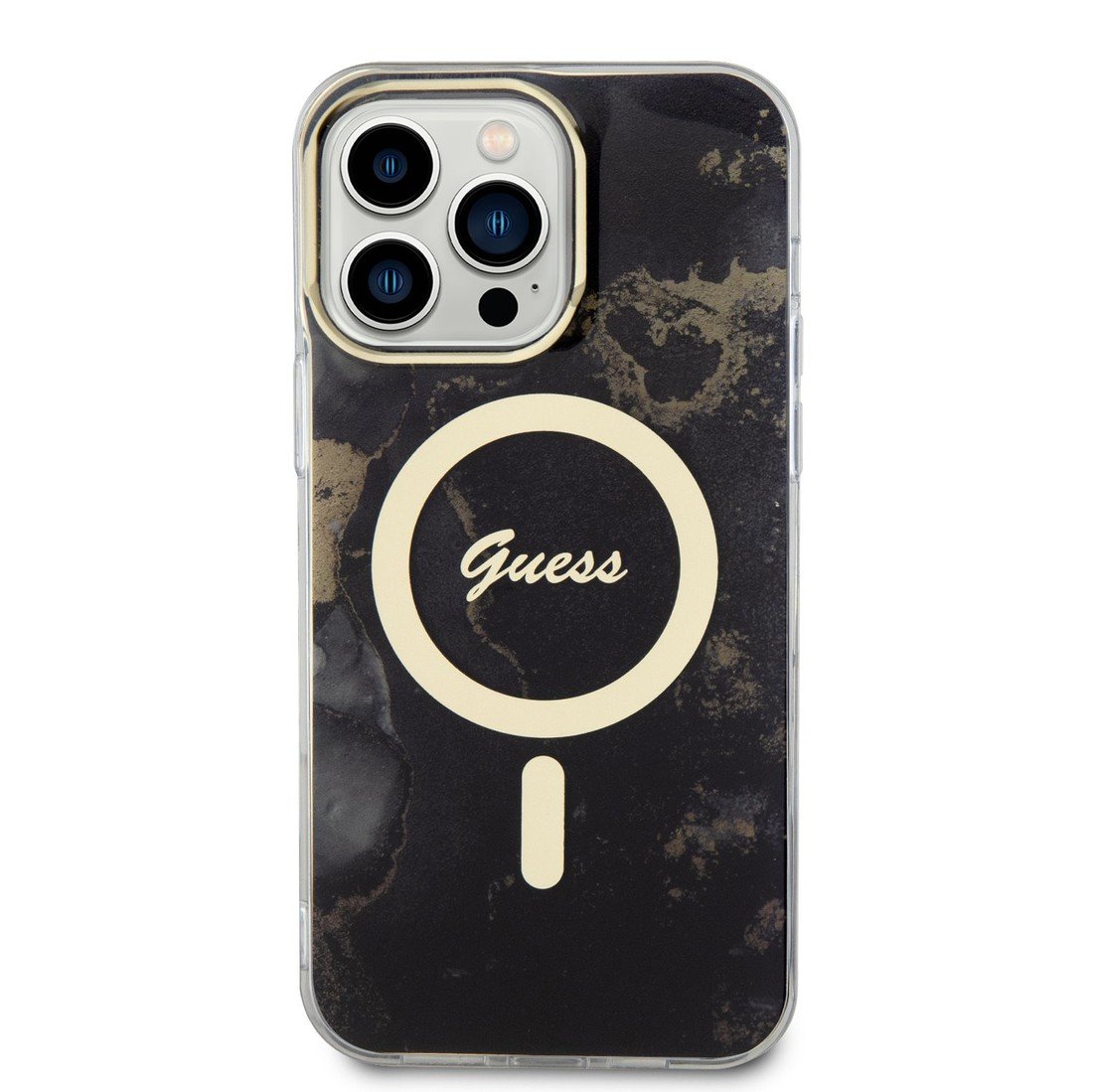 Ochranný kryt pro iPhone 14 Pro MAX - Guess, Marble IML MagSafe Black GUHMP14XHTMRSK