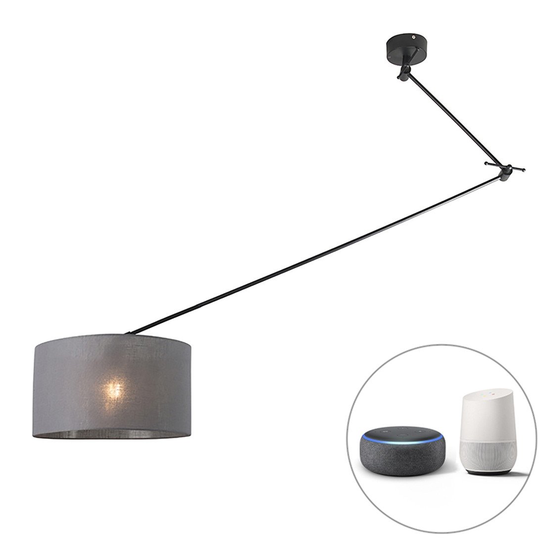 Smart hanglamp zwart met kap 35 cm donkergrijs incl. Wifi A60 - Blitz