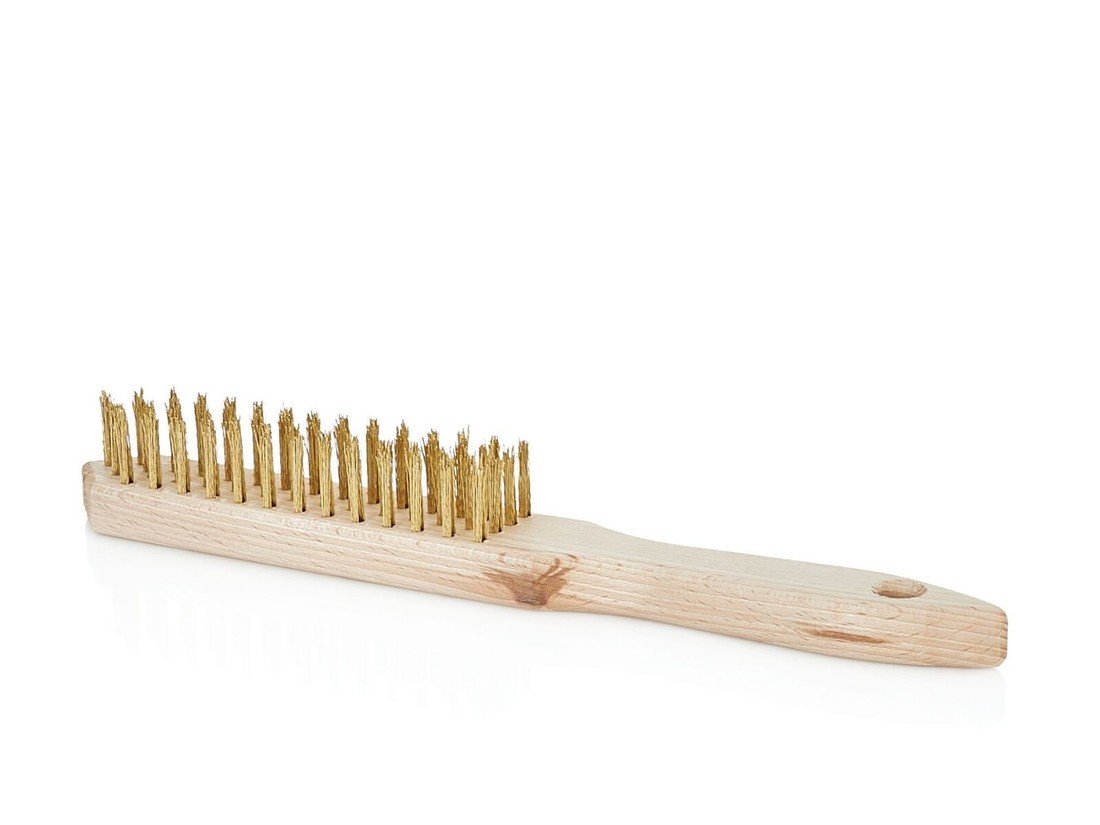 Kartáč ocelový, pomosazený, 4 řady, dřevěný - GEKO G00621