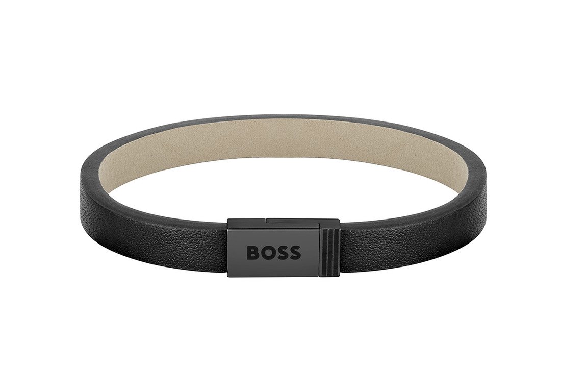 Hugo Boss Moderní černý kožený náramek Jace 1580337 19 cm