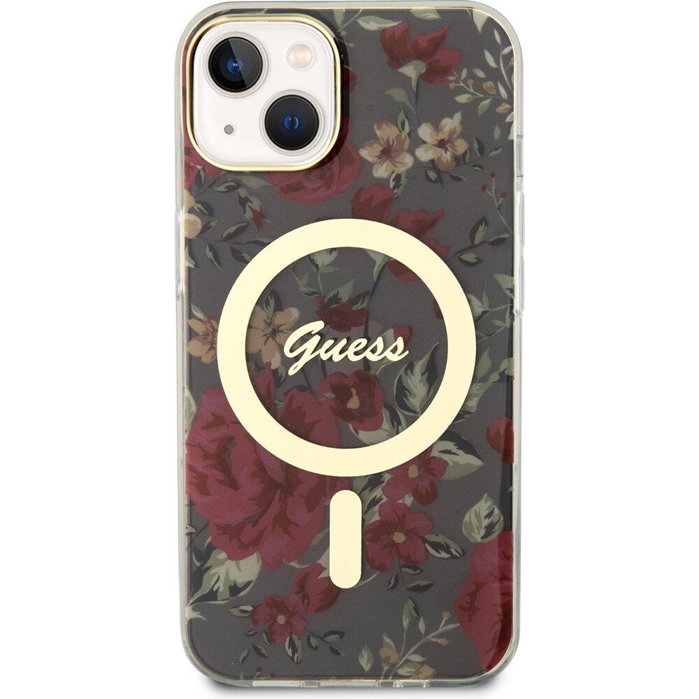 Guess PC/TPU Flowers IML MagSafe kryt iPhone 14 kaki