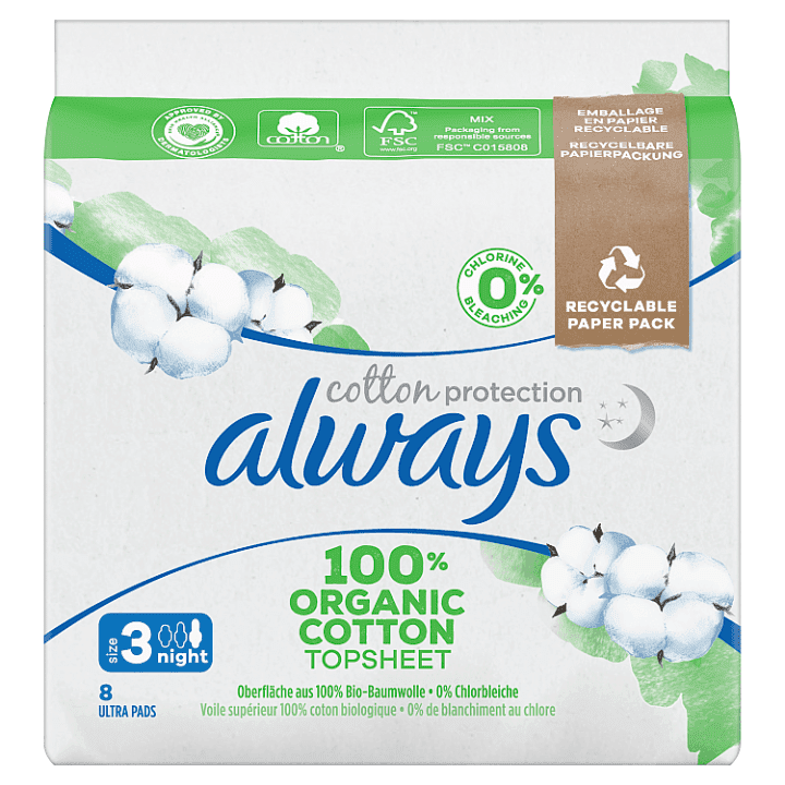 Always Cotton Protection Ultra Night Hygienické Vložky S Křidélky ks8