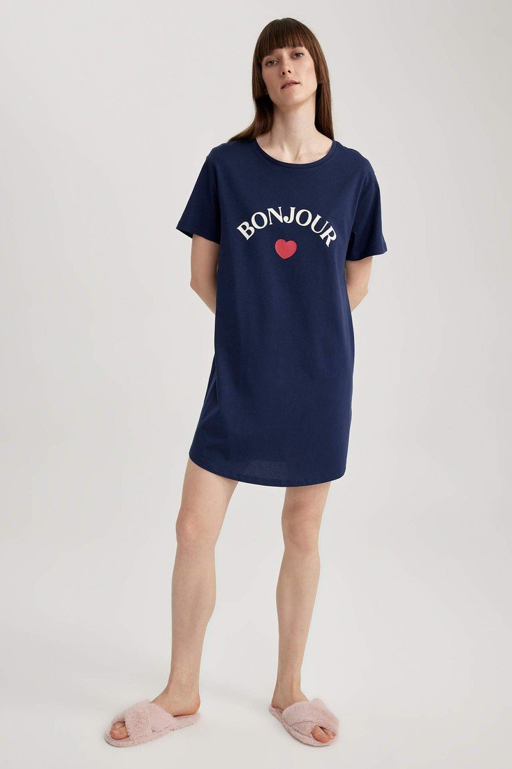 DEFACTO Fall in Love Printed Short Sleeve Nightgown