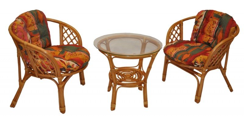 Zahradní set SERAM — ratan, látka, medová / červená