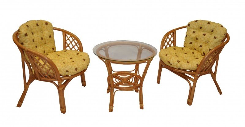 Zahradní set SERAM — ratan, látka, medová / žlutá