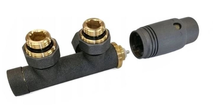 INVENA Termostatická sada ventilů typ DUOPLEX pro středové připojení na měděné nebo alupex trubky, barva: černá CZ-90-015-S
