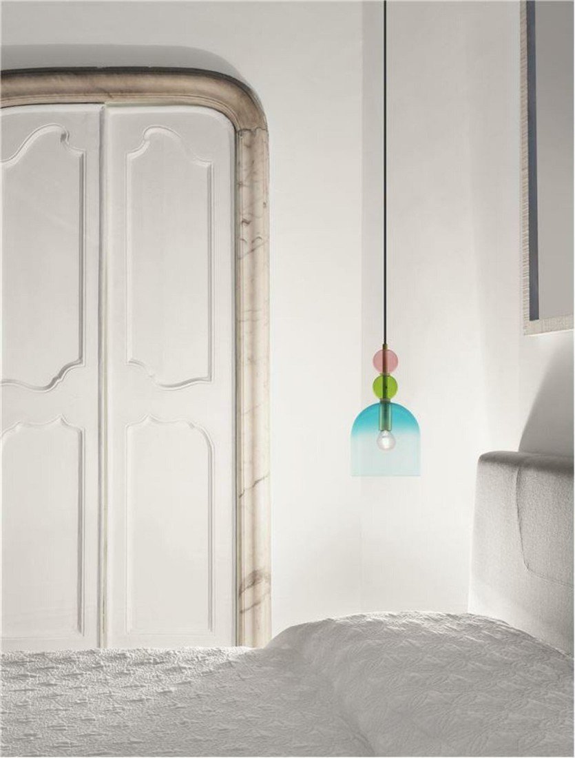 NOVA LUCE závěsné svítidlo MURANO zlatý kov lesklé světle zelené, modré a růžové sklo E14 1x5W 230V IP20 bez žárovky 9009233