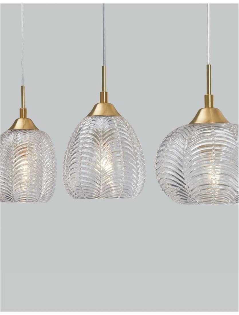 NOVA LUCE závěsné svítidlo VARIO čiré sklo a saténový zlatý kov E27 3x12W 230V IP20 bez žárovky 9191543