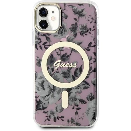 Guess PC/TPU Flowers IML MagSafe Kompatibilní Zadní Kryt pro iPhone 11 Pink