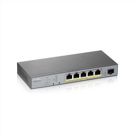 Zyxel GS1350-6HP, 6 Port managed CCTV PoE switch, long range, 60W, 802.3BT (1 year NCC Pro pack license bundled), GS1350-6HP-EU0101F