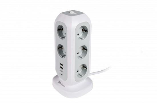 VERBATIM EU Power Tower EUPT-01 Nabíjecí stanice ,11x230V, 2xUSB-C, 2x USB-A