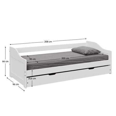Kondela Postel s výsuvnou přistýlkou, bílá, masiv, 90x200, LAURA NEW