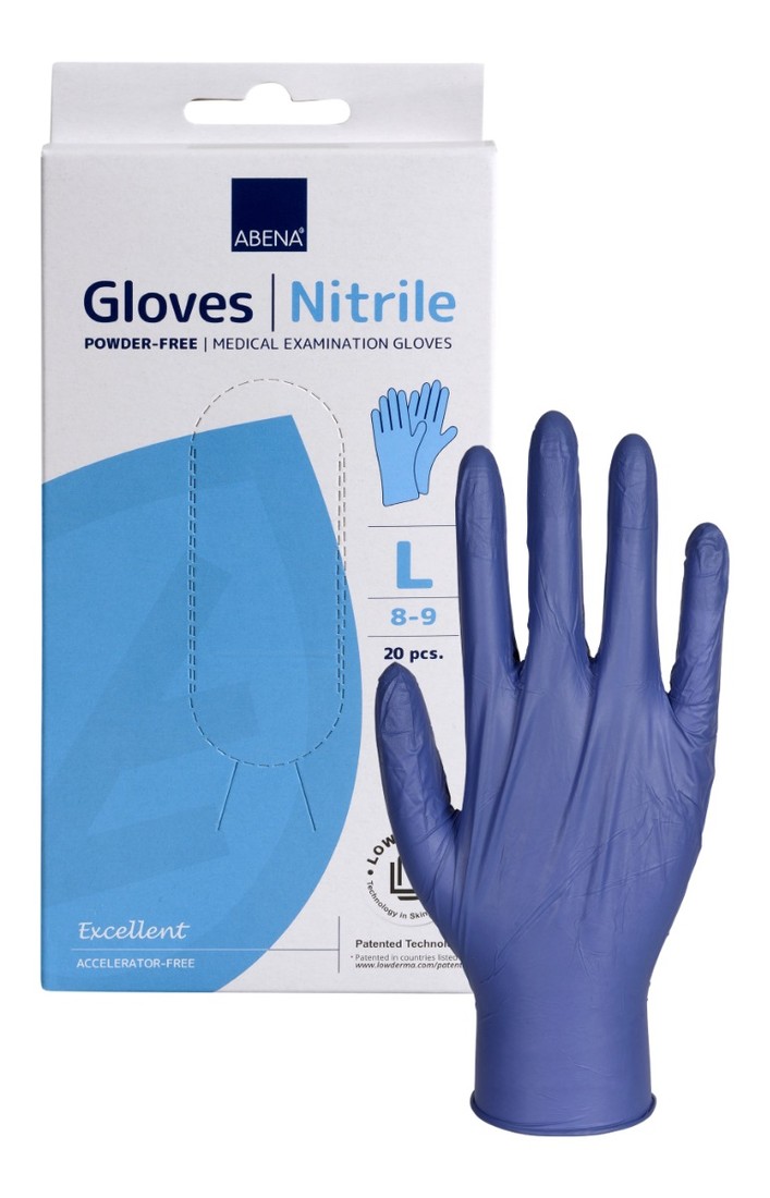 Abena Vyšetřovací nitrilové rukavice nepudrované modré vel.L 20 kusů