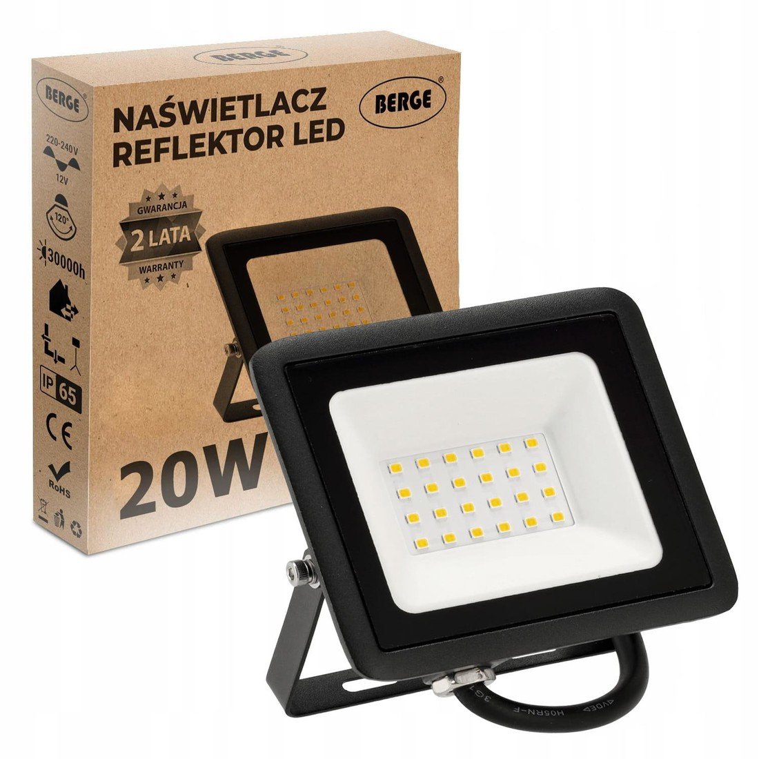 Berge LED reflektor 20W IP65 PREMIUM - studená bílá BN1004