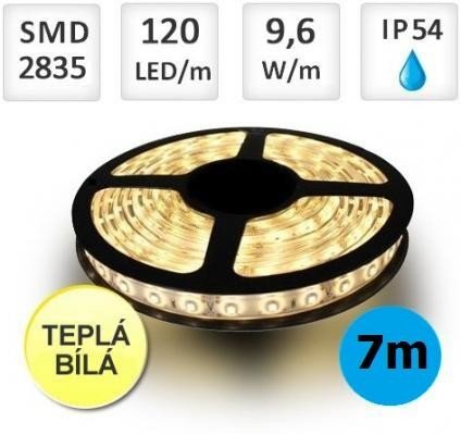 Optonica LED pásek 7m 9,6W/m 120ks/m 2835 Teplá bílá voděodolný