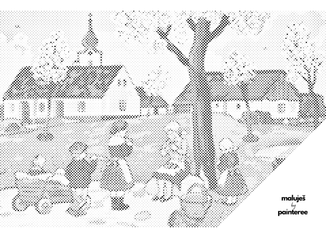 MALUJEŠ Tečkování - JOSEF LADA - JARO NA VSI Barva: Černá, Rozměr: 40x60 cm, Rámování: vypnuté plátno na rám