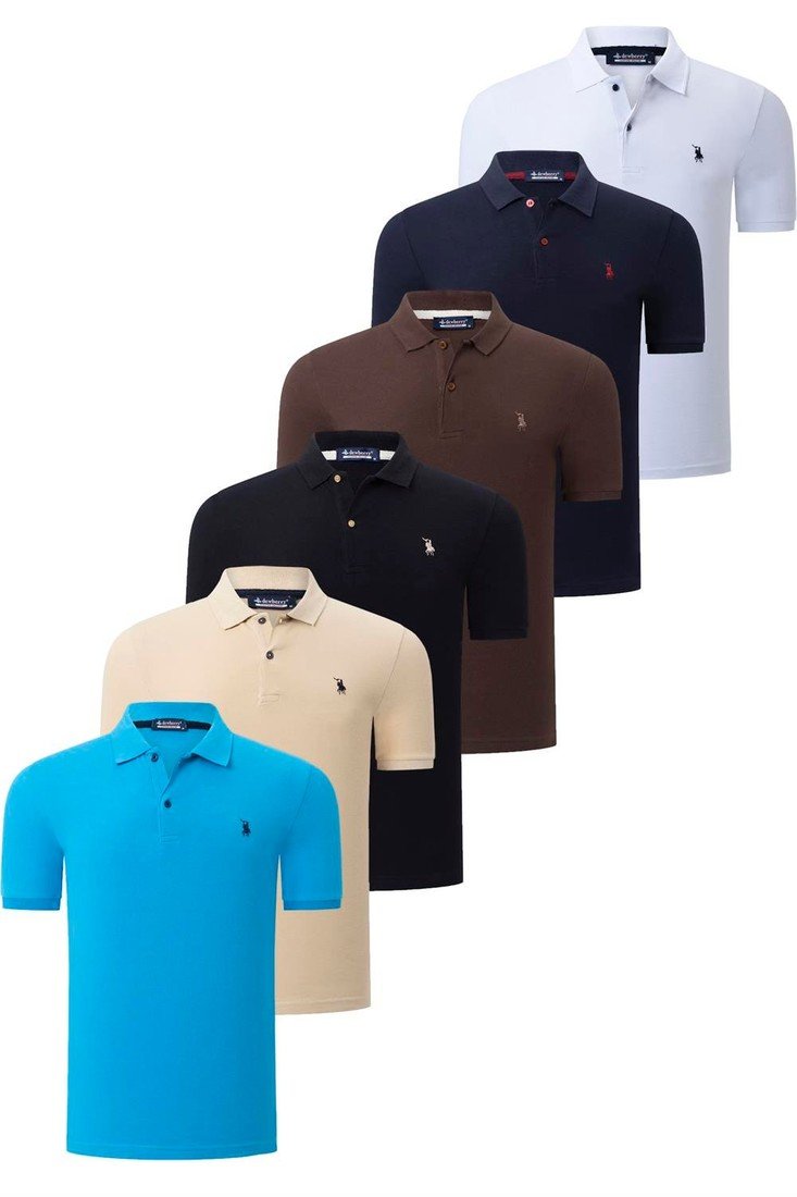 SIX SET T8561 DEWBERRY MENS T-SHIRT-BLACK-WHITE-NAVY BLUE-BLUE-COFFEE-BEIGE