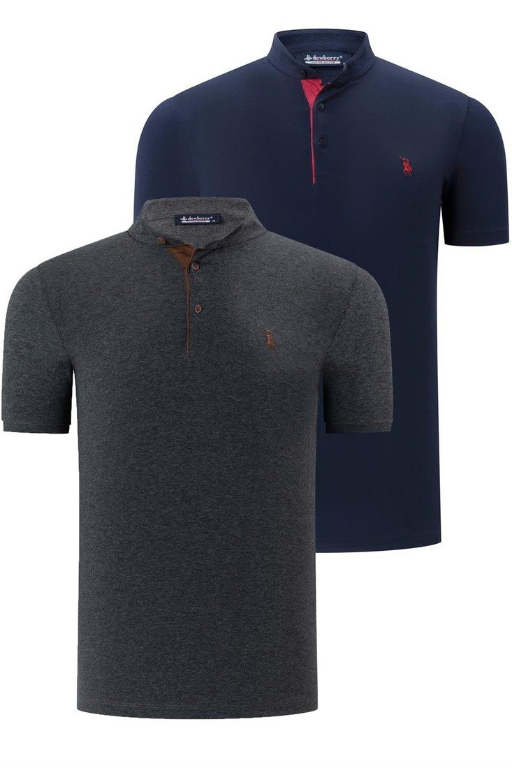 DUAL SET T8560 DEWBERRY MENS T-SHIRT-ANTHRACITE-NAVY BLUE