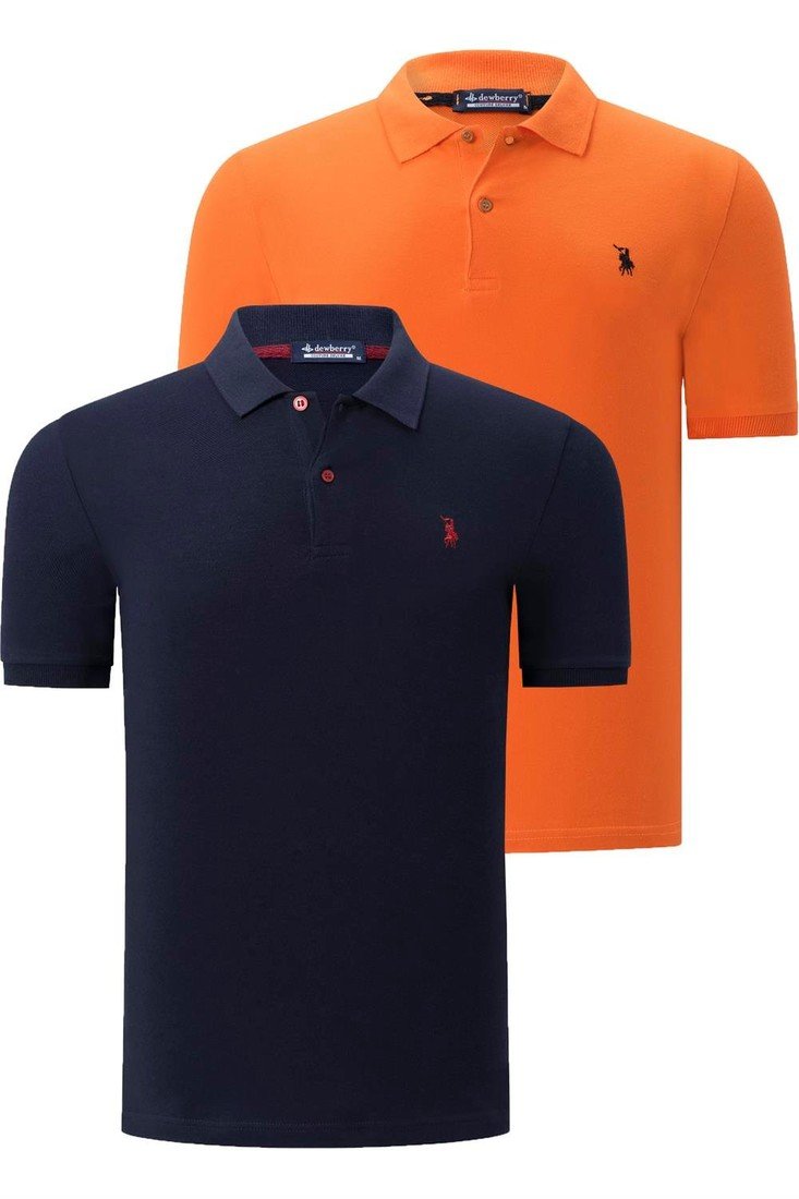 DUAL SET T8561 DEWBERRY MENS TSHIRT-NAVY BLUE-ORANGE