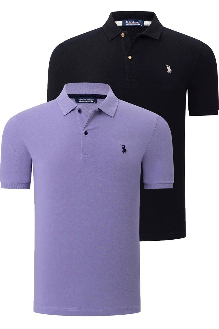 DUAL SET T8561 DEWBERRY MENS TSHIRT-BLACK-LILAC