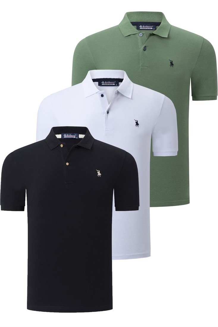 TRIPLE SET T8561 DEWBERRY MENS T-SHIRT-BLACK-WHITE-OUTDOOR KHAKI