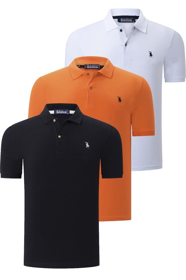 TRIPLE SET T8561 DEWBERRY MENS T-SHIRT-BLACK-WHITE-ORANGE