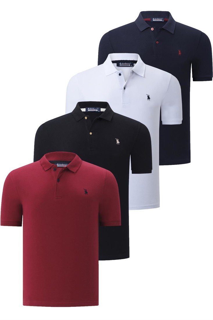 QUAD SET T8561 DEWBERRY MENS T-SHIRT-BLACK-WHITE-NAVY BLUE-BURGUNDY