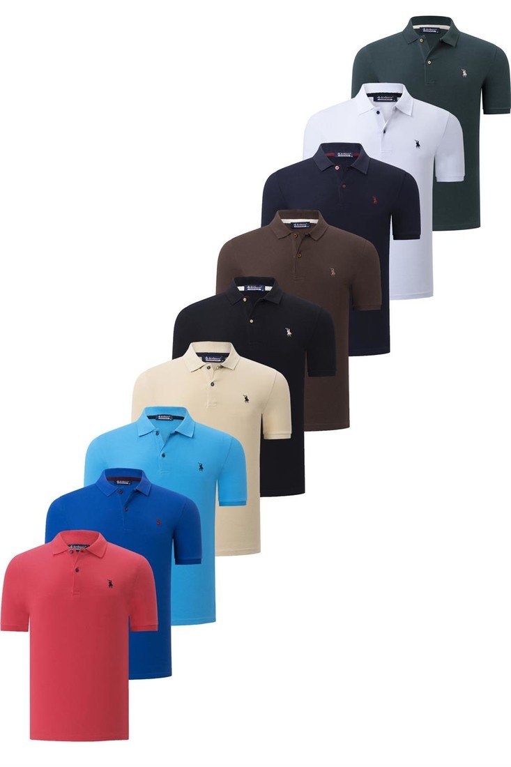 NINE-PACK T8561 DEWBERRY MENS T-SHIRT-BLACK-WHITE-NAVY BLUE-BLUE-COFFEE-BEIGE-POMEGRANATE-SAKS-KHAKI