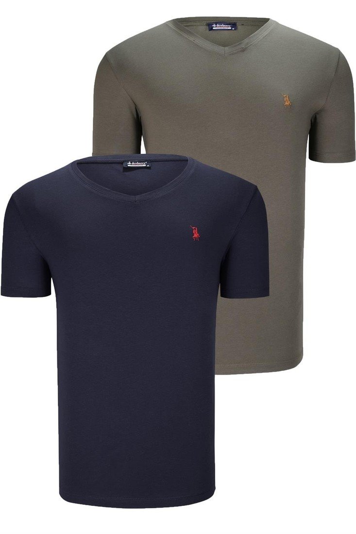 DUAL SET T8568 DEWBERRY V-NECK MENS T-SHIRT-NAVY BLUE-KHAKI