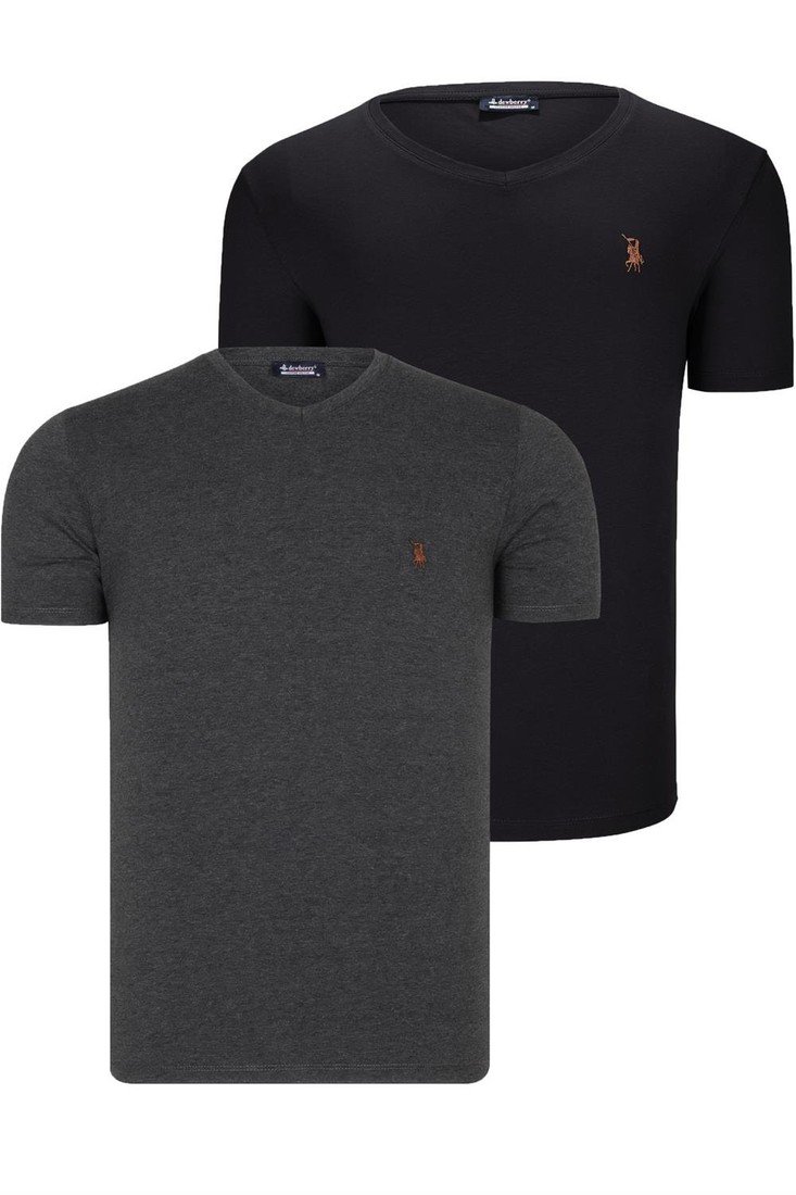 DUAL SET T8568 DEWBERRY V-NECK MENS T-SHIRT-ANTHRACITE-BLACK