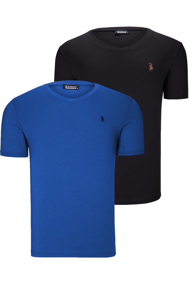 DUAL SET T8568 DEWBERRY V-NECK MENS T-SHIRT-BLACK-SAKS