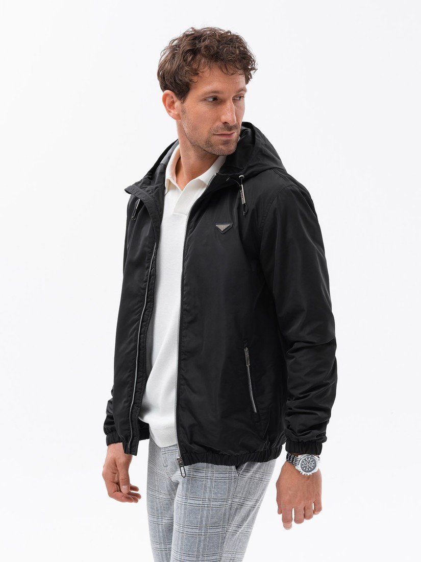 Ombre Men's hooded windbreaker jacket with classic cut - black