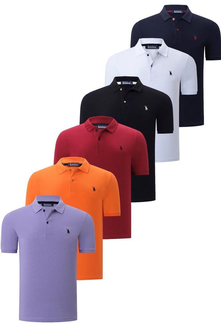 SIX SET T8561 DEWBERRY MENS T-SHIRT-BLACK-WHITE-NAVY BLUE-BURGUNDY-ORANGE-LILAC