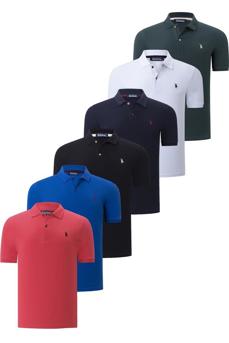 SIX SET T8561 DEWBERRY MENS T-SHIRT-BLACK-WHITE-NAVY BLUE-POMEGRANATE-SAKS-KHAKI