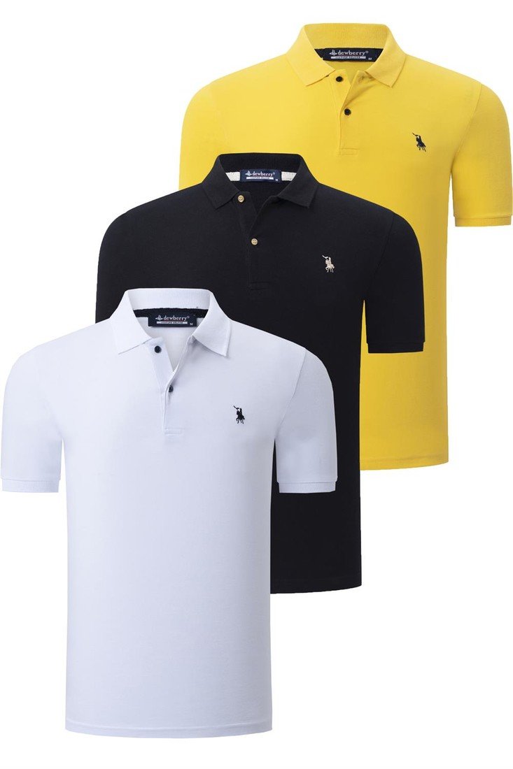 TRIPLE SET T8561 DEWBERRY MENS T-SHIRT-BLACK-WHITE-YELLOW