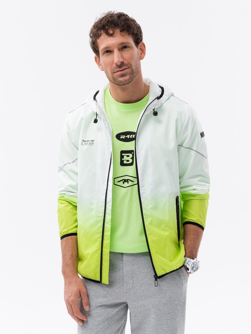Men's sports jacket with ombre effect - white and lime green