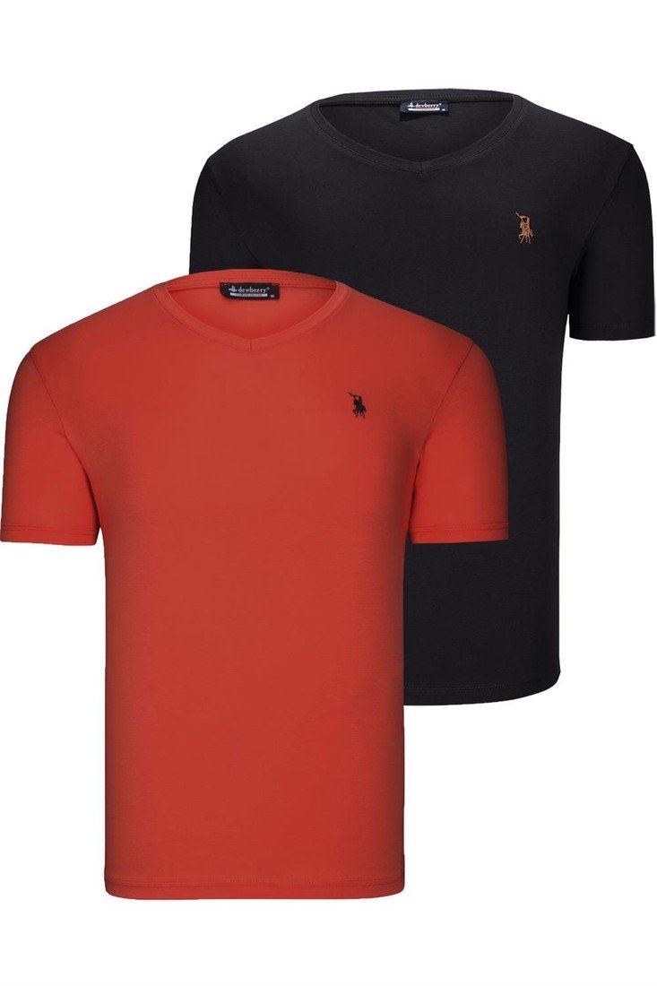 DUAL SET T8568 DEWBERRY V-NECK MENS T-SHIRT-BLACK-TILE