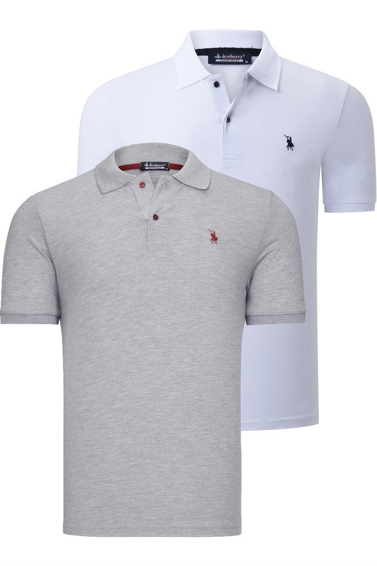 DUAL SET T8561 DEWBERRY MENS TSHIRT-WHITE-GREY