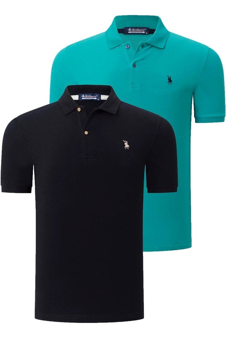 DUAL SET T8561 DEWBERRY MENS TSHIRT-BLACK-LIGHT GREEN