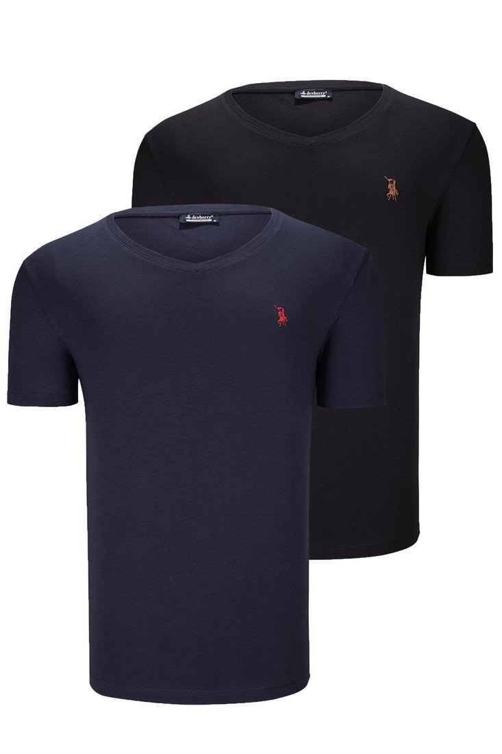 DUAL SET T8568 DEWBERRY V-NECK MENS T-SHIRT-BLACK-NAVY BLUE