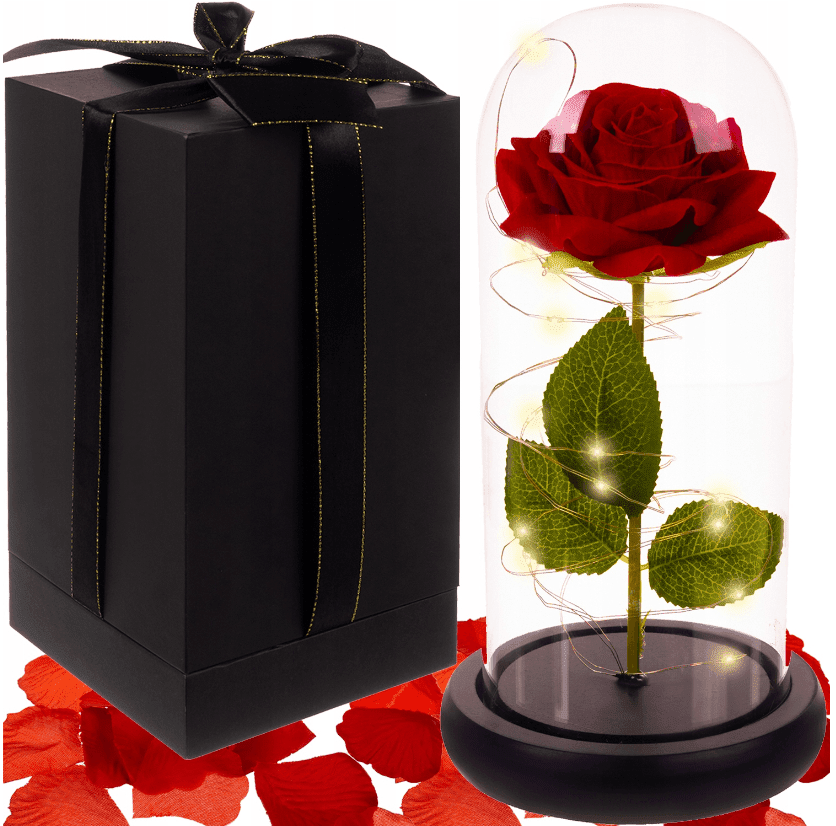 Věčná růže ve skleněné dárkové LED světelné krabičce
