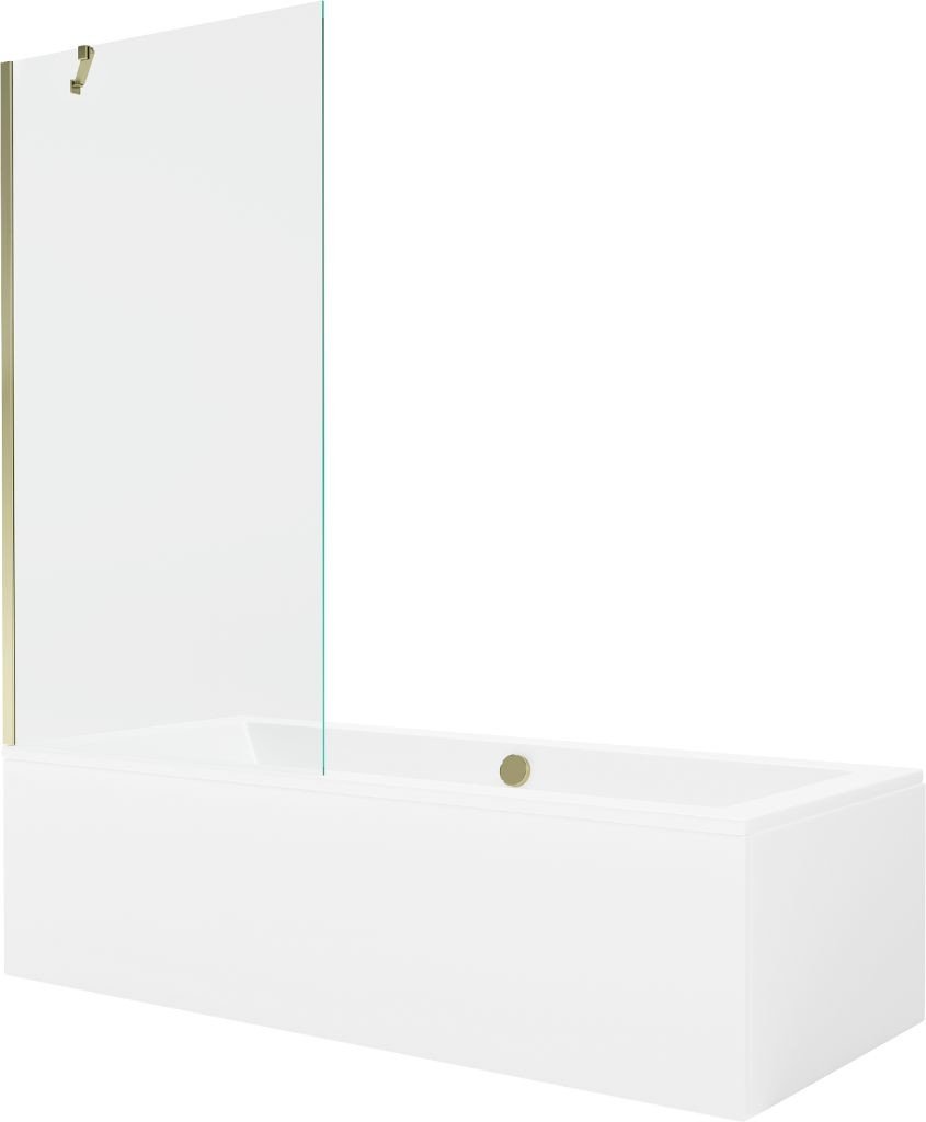 MEXEN/S Cube obdélníková vana 170 x 80 cm s panelem + zástěna 1- díl 90 cm, transparent, zlatá 550517080X9509000050