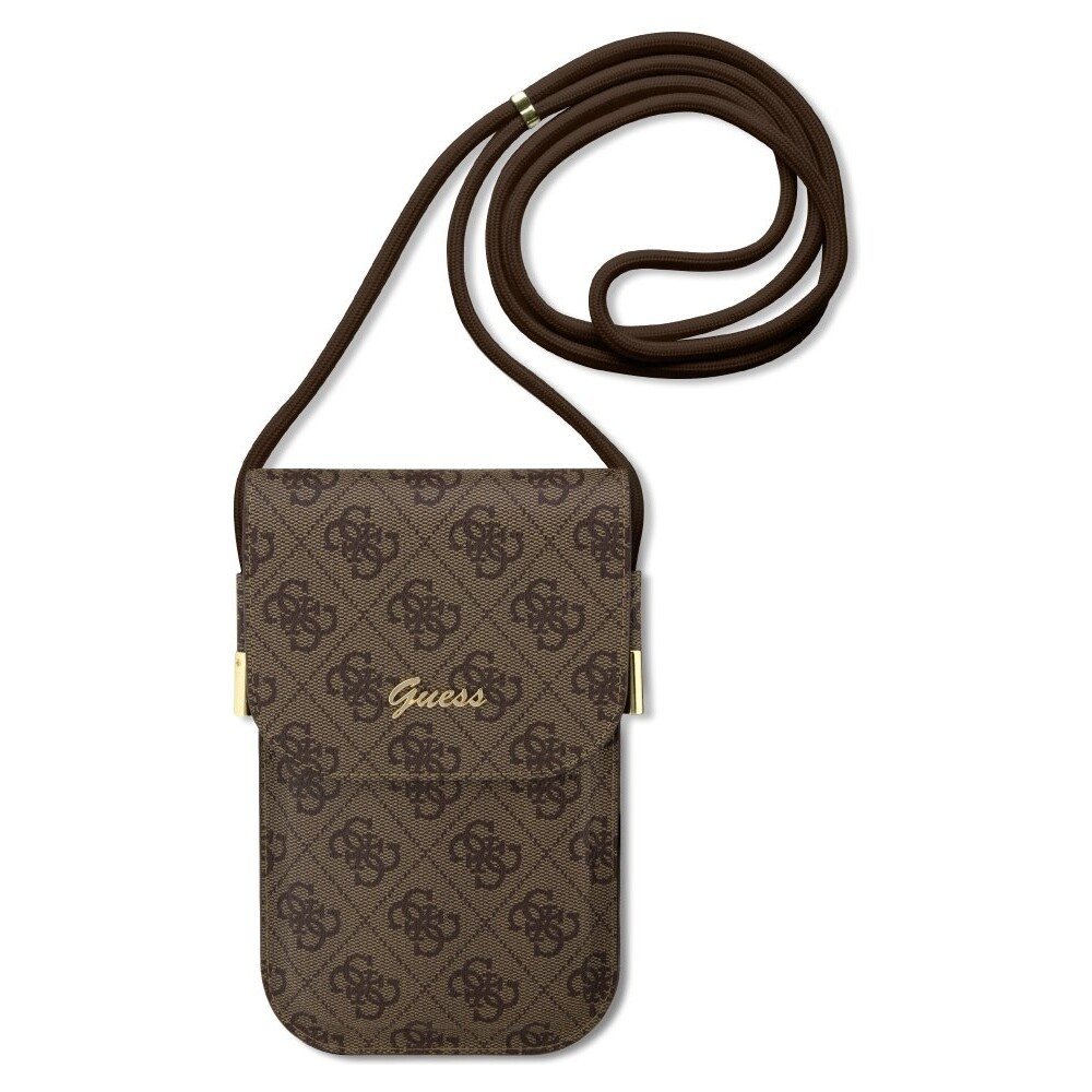 Guess PU 4G Metal Logo Script Phone Bag hnědý