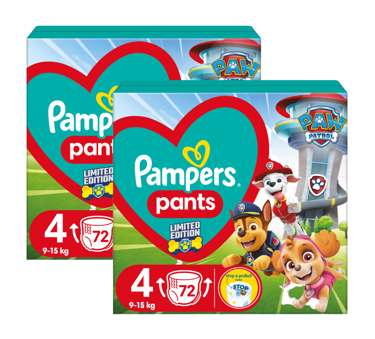 Pampers Active Baby Pants Paw Patrol Kalhotkové plenky vel. 4, 9-15 kg, 2 x 72 ks