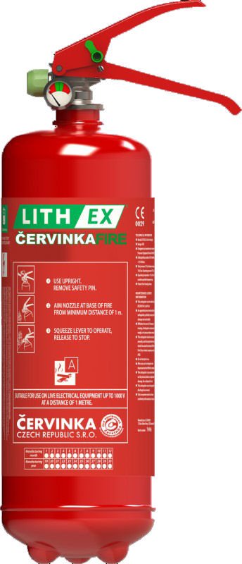 Hasící přístroj na hašení lithiových baterií AVD LITH EX2 2l Revize: S revizí