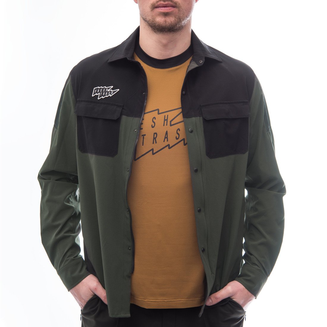 Fresh Trash Men's Rider Long Sleeve Shirt olive green/black Velikost: L