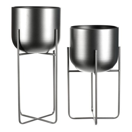 Set 2 kovových interiérových stojanů na květiny, kruhové, antracitový satin