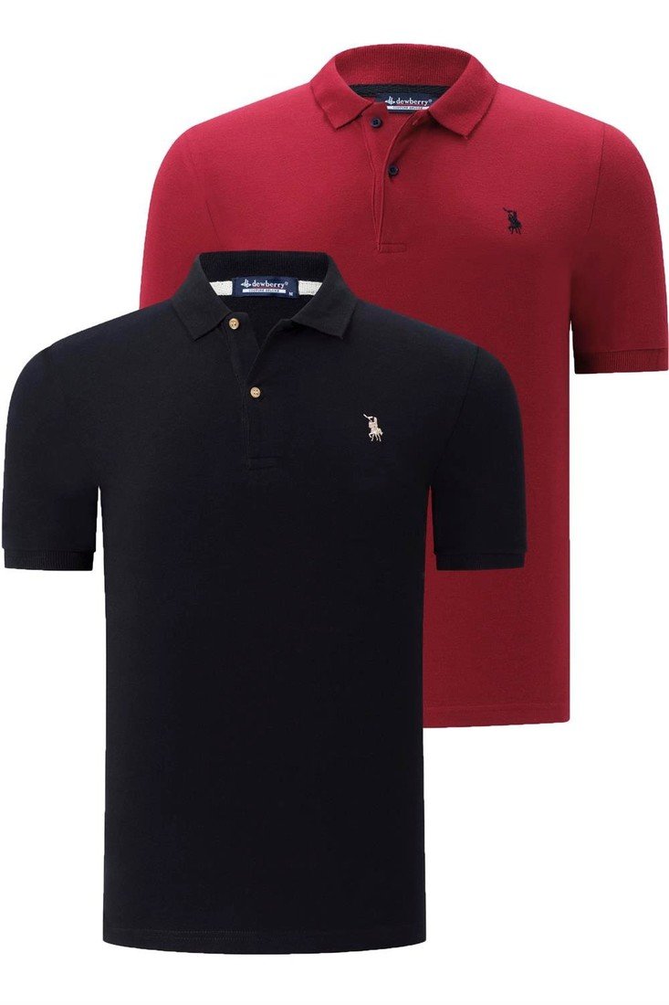 DUAL SET T8561 DEWBERRY MENS TSHIRT-BLACK-BURGUNDY