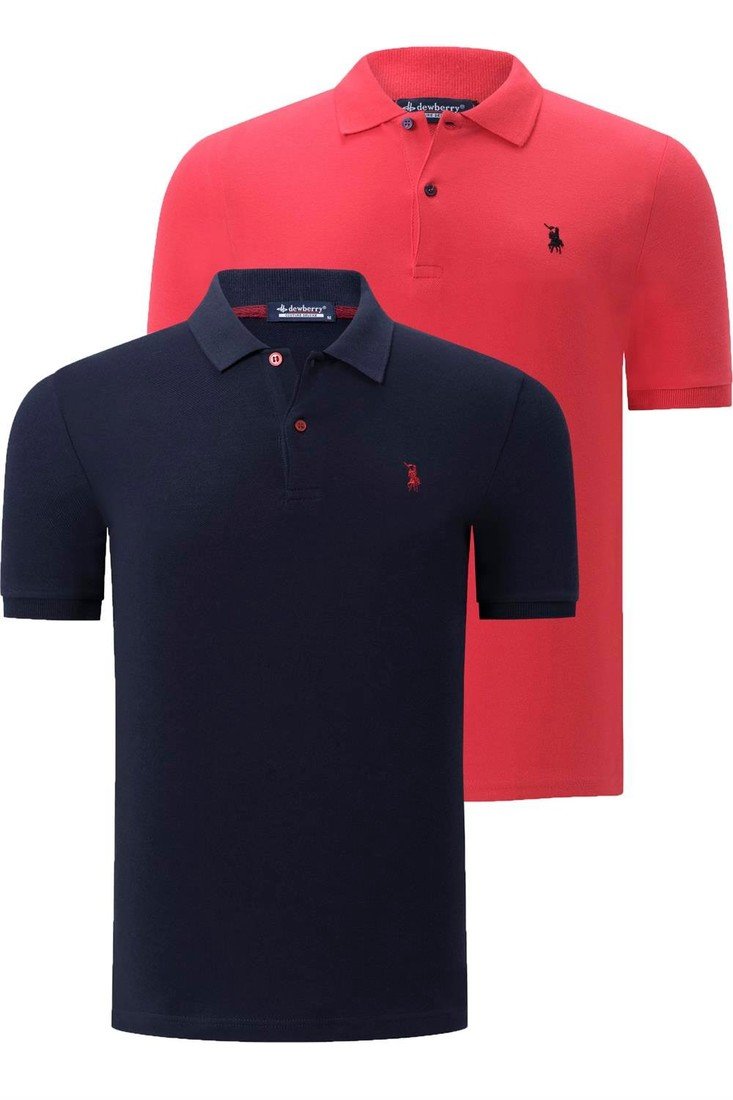 DUAL SET T8561 DEWBERRY MENS TSHIRT-NAVY BLUE-POMEGRANATE