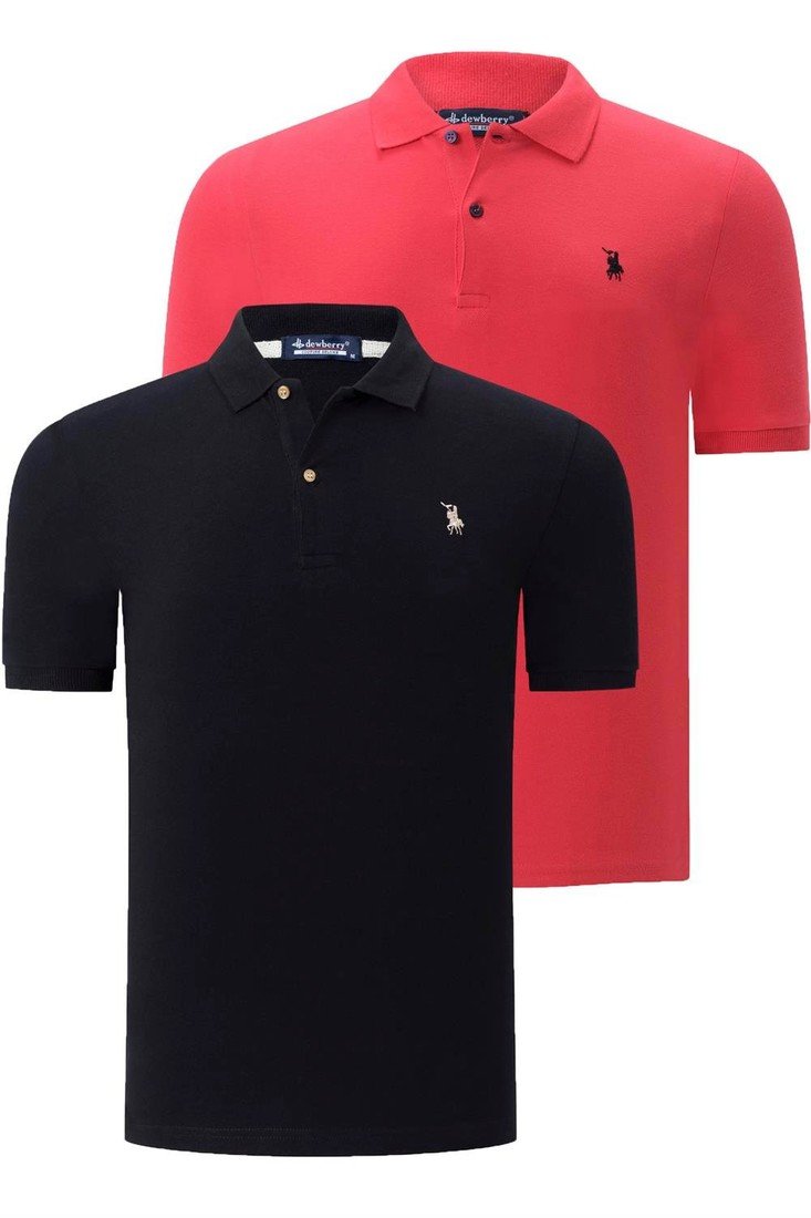 DUAL SET T8561 DEWBERRY MENS TSHIRT-BLACK-POMEGRANATE